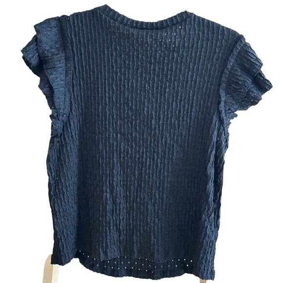 DR2 Women's Dark Blue Ruffle Sleeve Blouse Size L - Picture 2 of 7